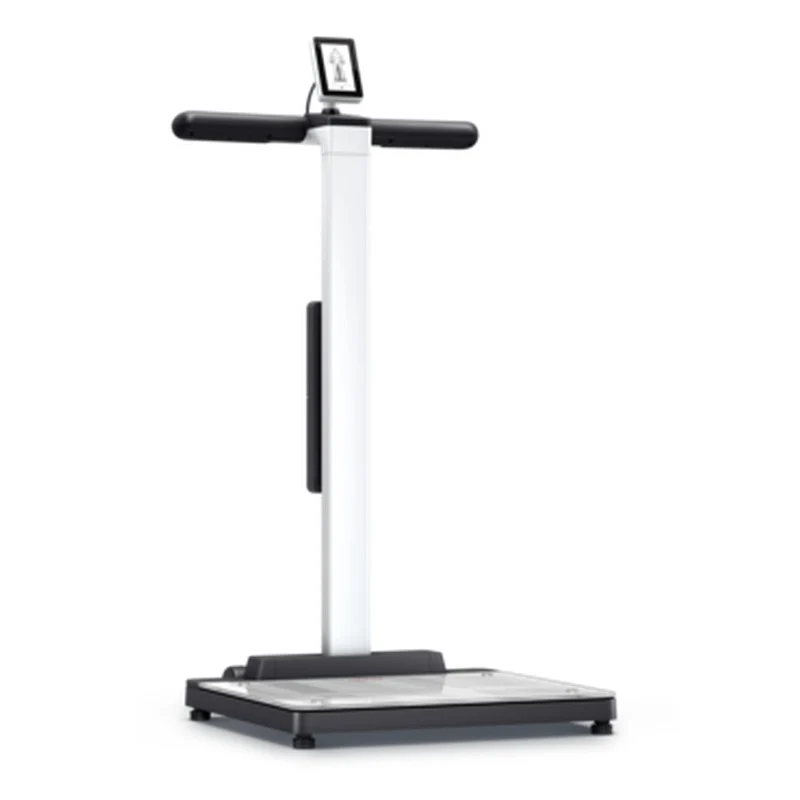 seca mBCA Alpha medical body composition analyzer with handle electrodes, column, platform base, and touchscreen display