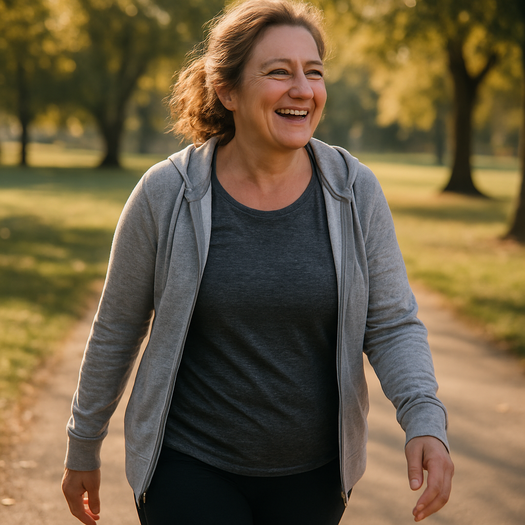 Happy client enjoying an active outdoor lifestyle after her wellness journey